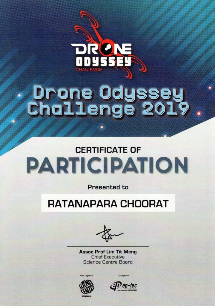 drone odyssey certificate  - ratanapara - goood - at singapore Science Center 